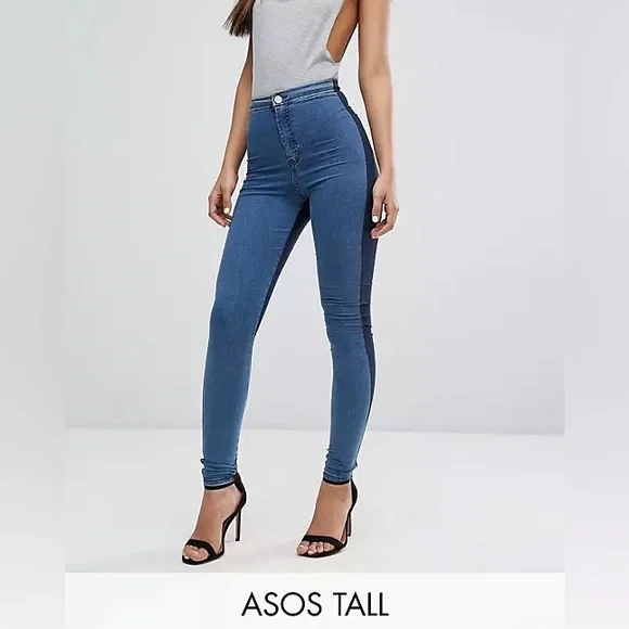 NWT ASOS Tall High Waisted Denim Jegging in Two Tone Blues